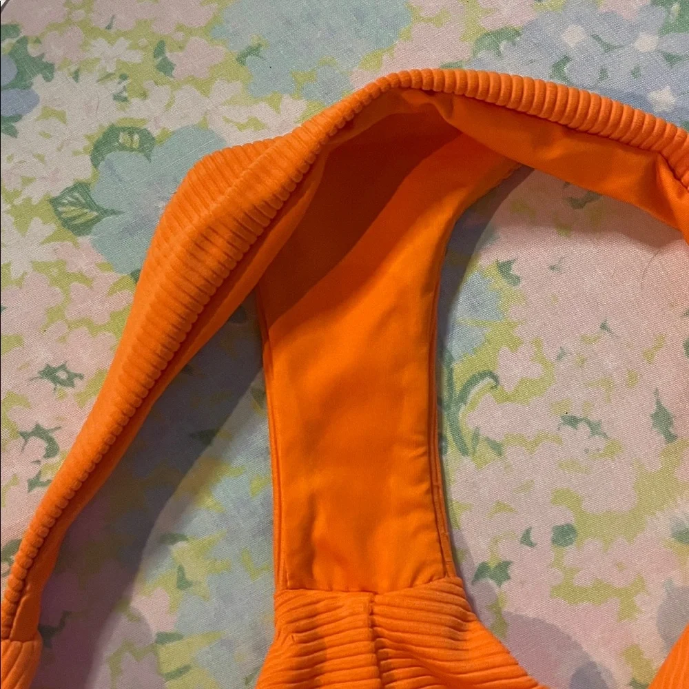 Frankie's Bikinis |‎ Sofia Orange Ribbed Bikini Top/XS Bottom/Small Beach Resort